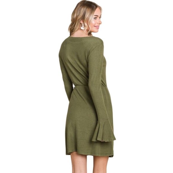 Culture Code Black Ruffle Long Sleeve Wrap Tie Dress CHD1390L - Picture 8 of 12